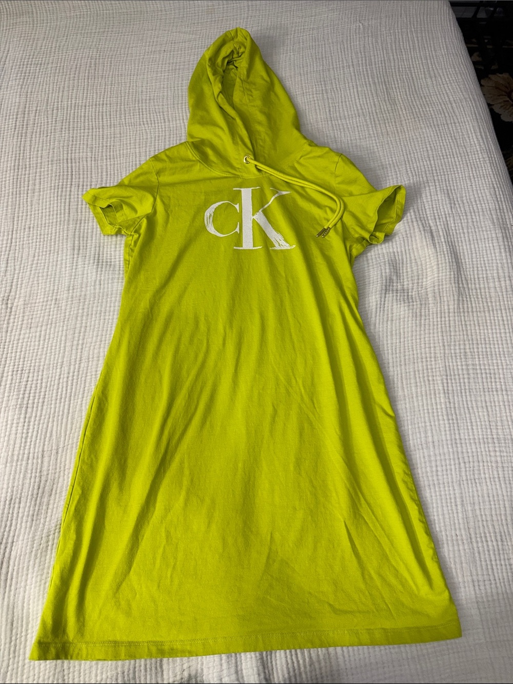 Calvin Klein Kids Neon Lime Hooded Nightgown with CK Logo